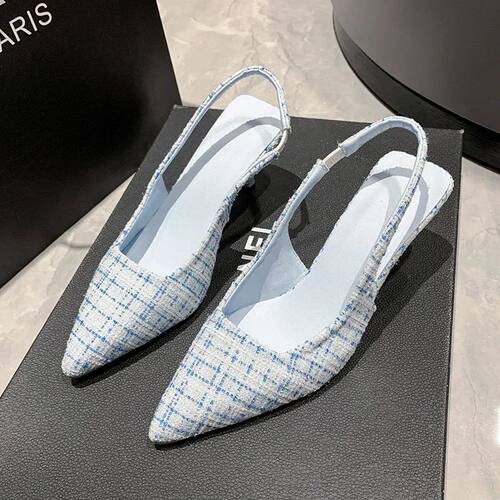 Sea Salt Blue Pointed High Heel Sandals for Women Back Hollo