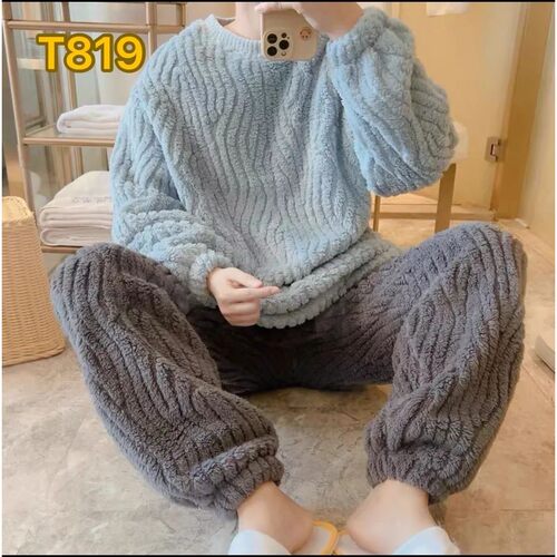 Thickened Embroidered Coral Fleece Cartoon Print Home Clothe
