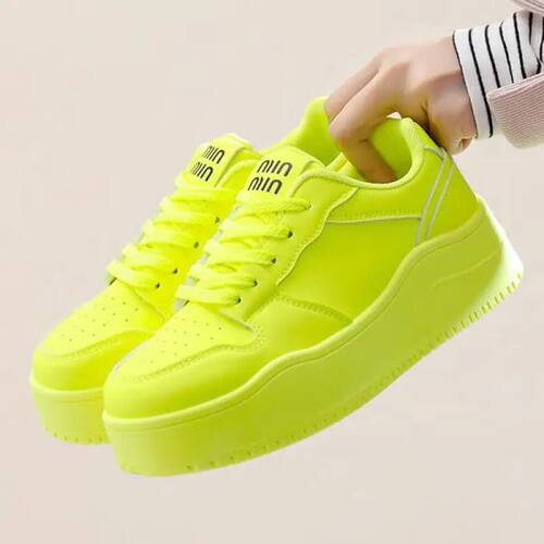 Yellow Platform Sneakers Leather Chunky Sneakers Spring Flat