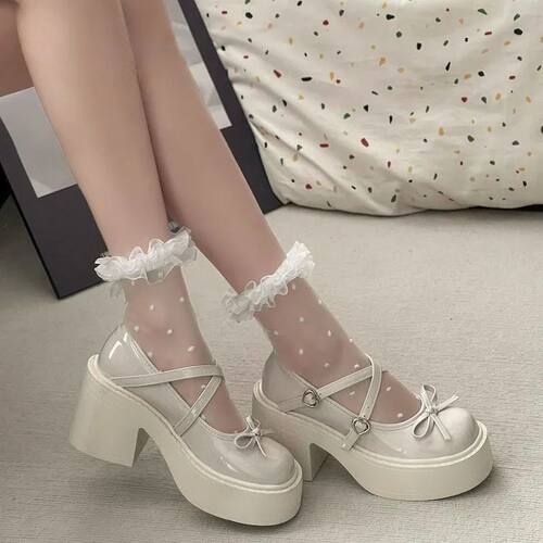 Women's Spring Round Toe Pumps Chunky Heel Mary Janes Shoes