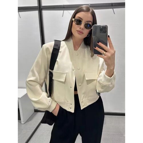 SLTNX Women Fashion With Pockets Bomber Jacket Coats Vintage