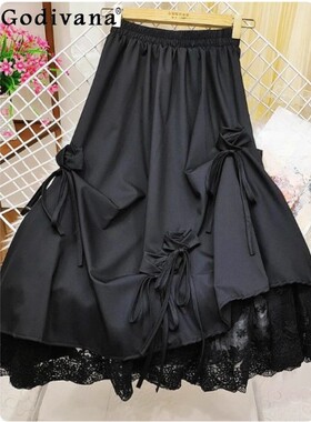 Large Size Sweet Girl Bow Pleated Gauze Splicing Skirts Spri
