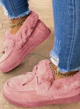 Solid Color Furry Females Feetwear Women Winter Cotton Shoes