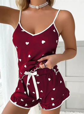 2024 Summer Pajama Set Large Size Vest Shorts Women's Suspen