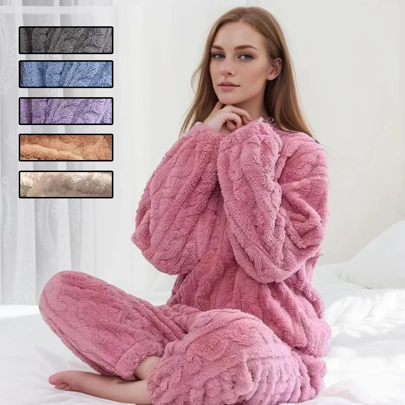 Thickened Warm Autumn and Winter Flannel Pajamas Women Long-