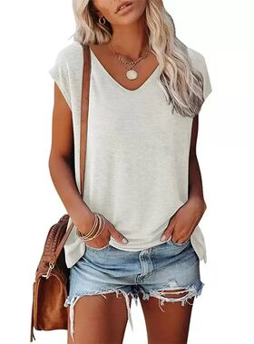 2026 Women's Summer Casual V Neck T Shirt Batwing Sleeve Loo