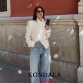 Chic Women Stand Vintage Solid Casual White KONDALA Coats