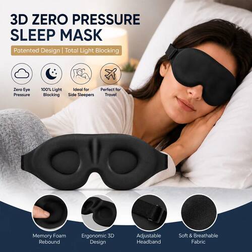 Unisex 3D Contoured Sleep Mask, Groove Molded Design Memory