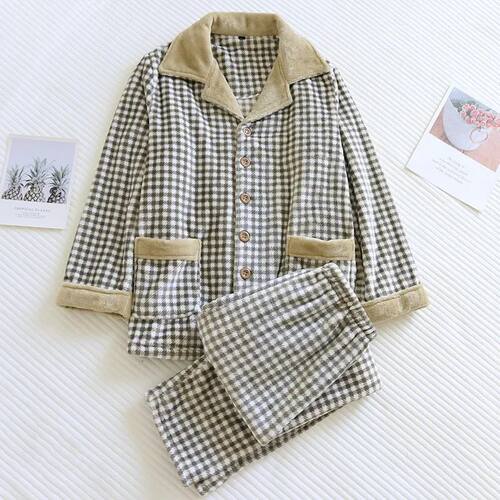 Autumn and winter new men's thickened flannel pajamas long-s