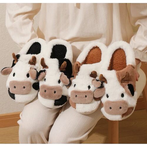 New winter neutral cartoon cow warm plush slippers for coupl