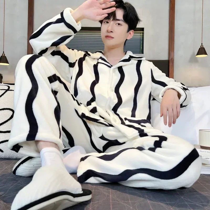 Thickened Coral Fleece Pajamas Men's Home Clothes External W