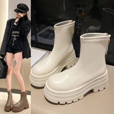 PU Leather Chunky Platform Ankle Boots 2024 Women Back Zippe