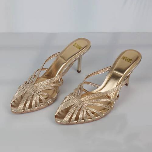 New Gold Hollow Thin Strip Heels for Women Luxury Pointed To