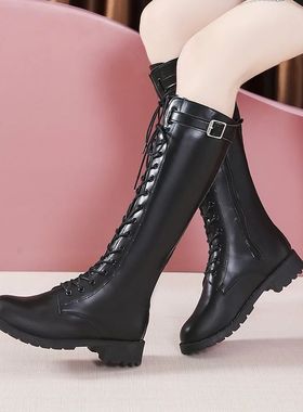 Winter new round head thick soled cross strap fashion high b