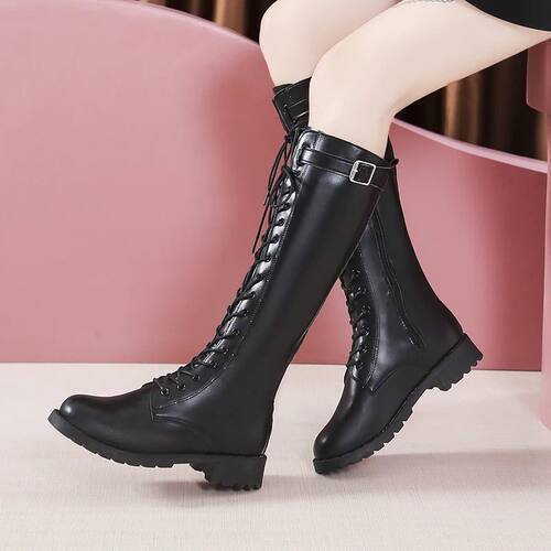 Winter new round head thick soled cross strap fashion high b
