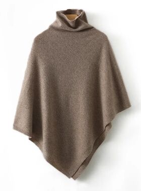 100%Wool Turtleneck Poncho Pullover Shawls Women Knitted Irr
