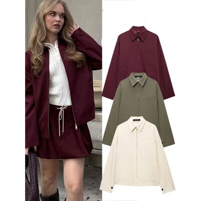 HH Women's Autumn Fashion Burgundy Short Jacket Retro Lapel