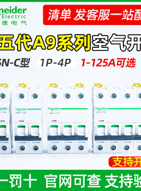 正品施耐德空气开关A9空开ic65n 1P 3P 4P 63a 40a 32a断路器C型