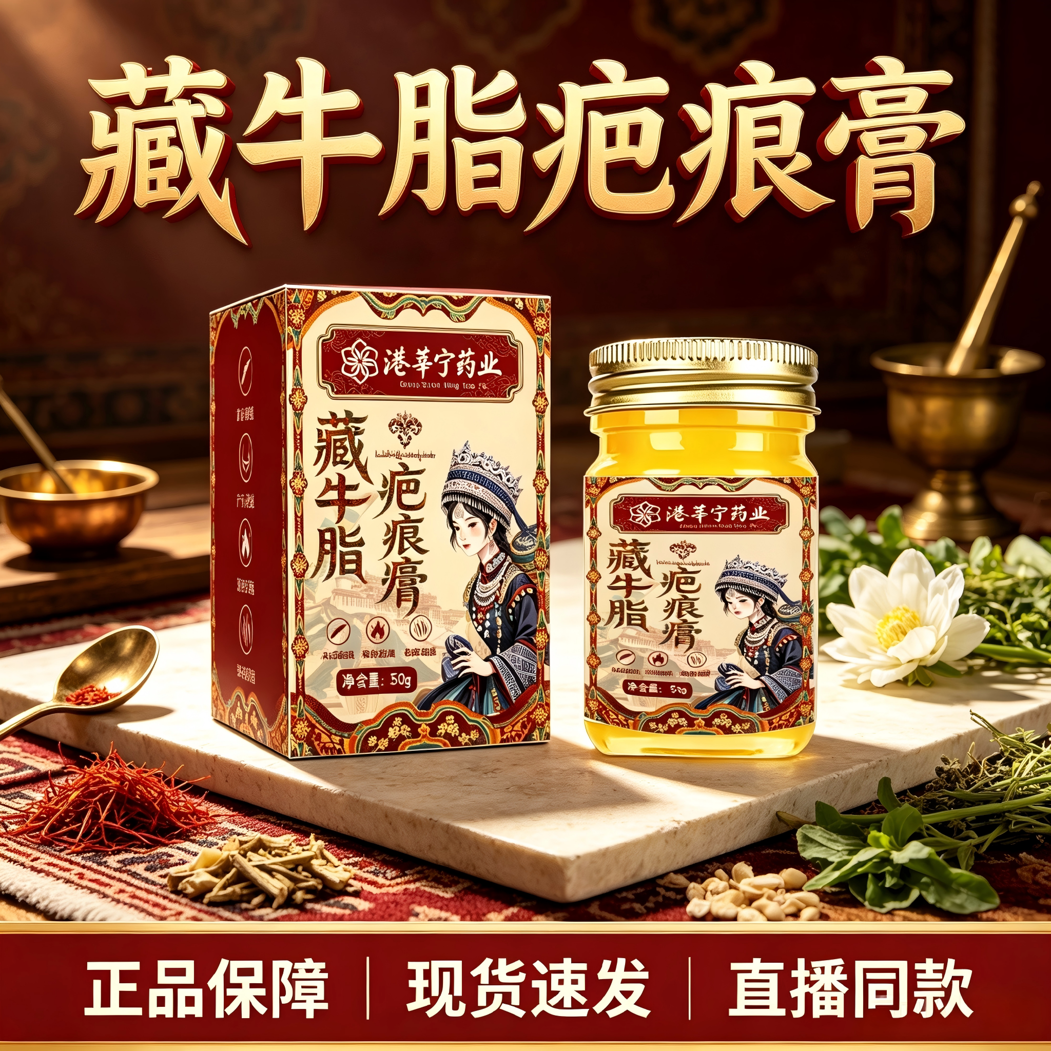港莘宁药业藏牛脂疤痕膏官方旗舰祛去淡疤痕膏增生疤痘印膏5HY