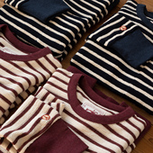 100%新疆棉提花刺绣复古海魂条纹口袋运动卫衣男女设计感宽松T恤