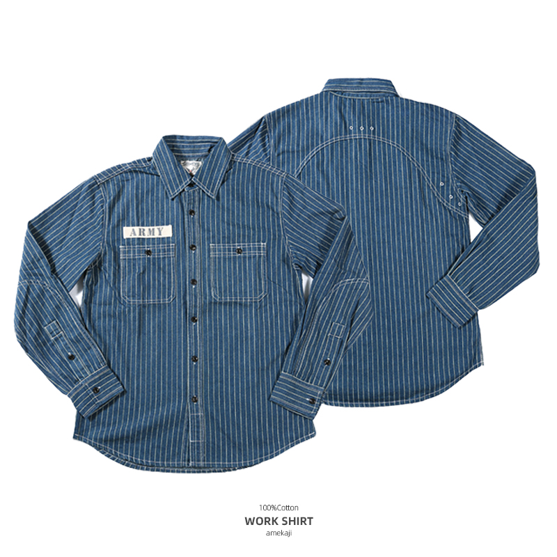 牛仔竖条纹长袖衬衫workshirt