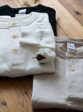 秋冬加厚重磅长袖 315G全棉无缝筒织复古亨利领宽松T恤男女打底衫