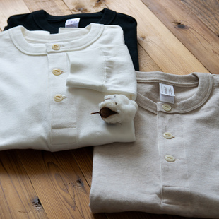 春秋加厚重磅长袖 315G全棉无缝筒织复古亨利领宽松T恤男女打底衫