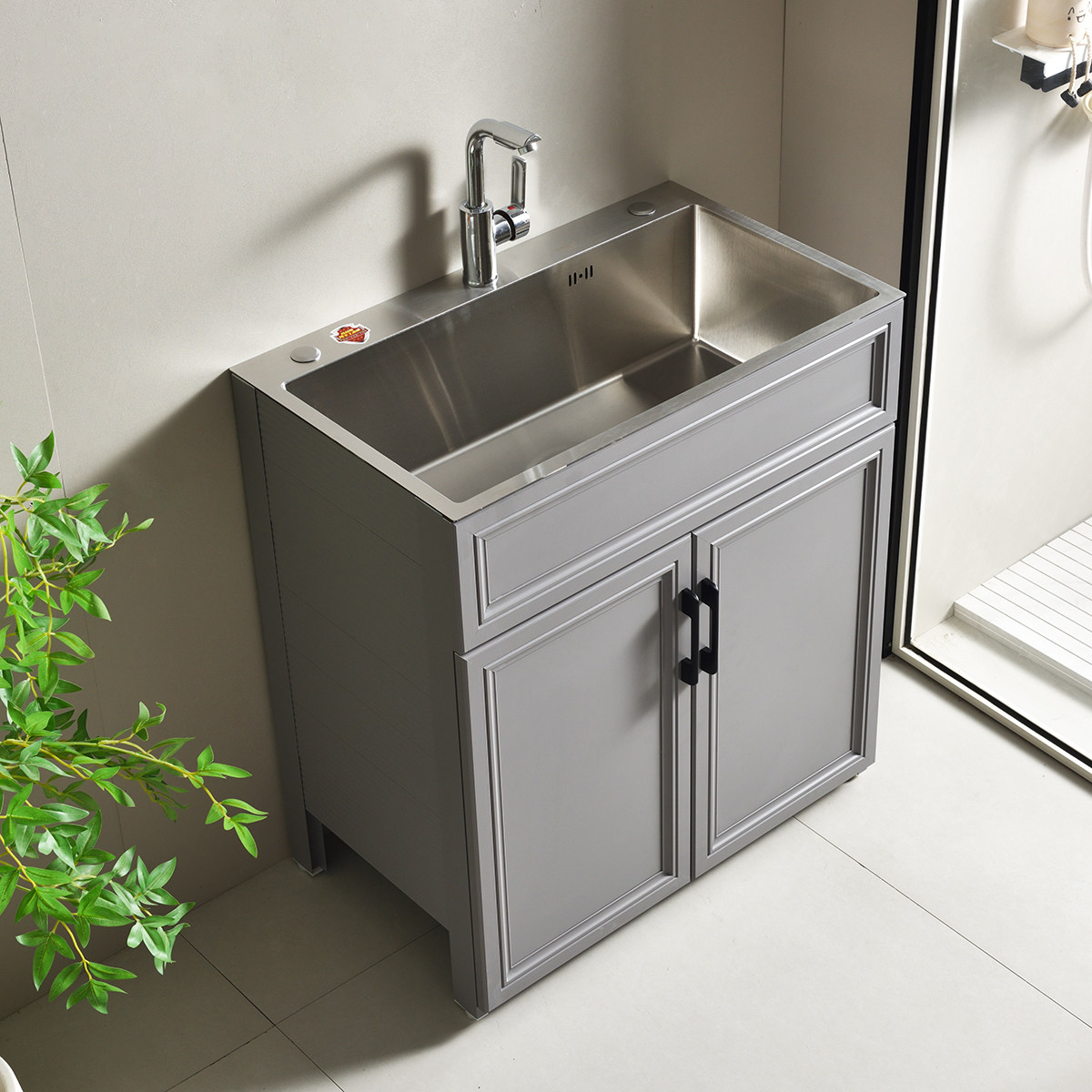 厨房不锈钢洗菜台面一体水槽太空铝阳台洗衣池落地式洗碗池阳台柜,家装主材,浴室柜组合,淘宝优惠券,粉丝福利购,淘宝优惠卷