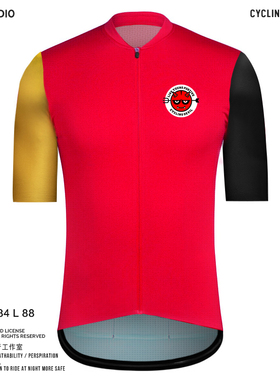 TOSO STEP 夏季红色拼色卡通骑行魔头短袖骑行服自行排汗上衣男女