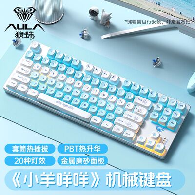 狼蛛F3587主题机械键盘青轴茶轴有线热插拔电竞游戏办公打字通用