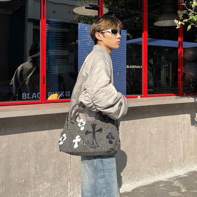 XC设计款ins复古托特挎包男女暗黑系原宿街头通勤个性时髦日系潮