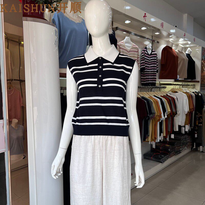 开顺无袖T恤K61WS773女正品2026夏新桑蚕丝薄针织polo领透气凉爽