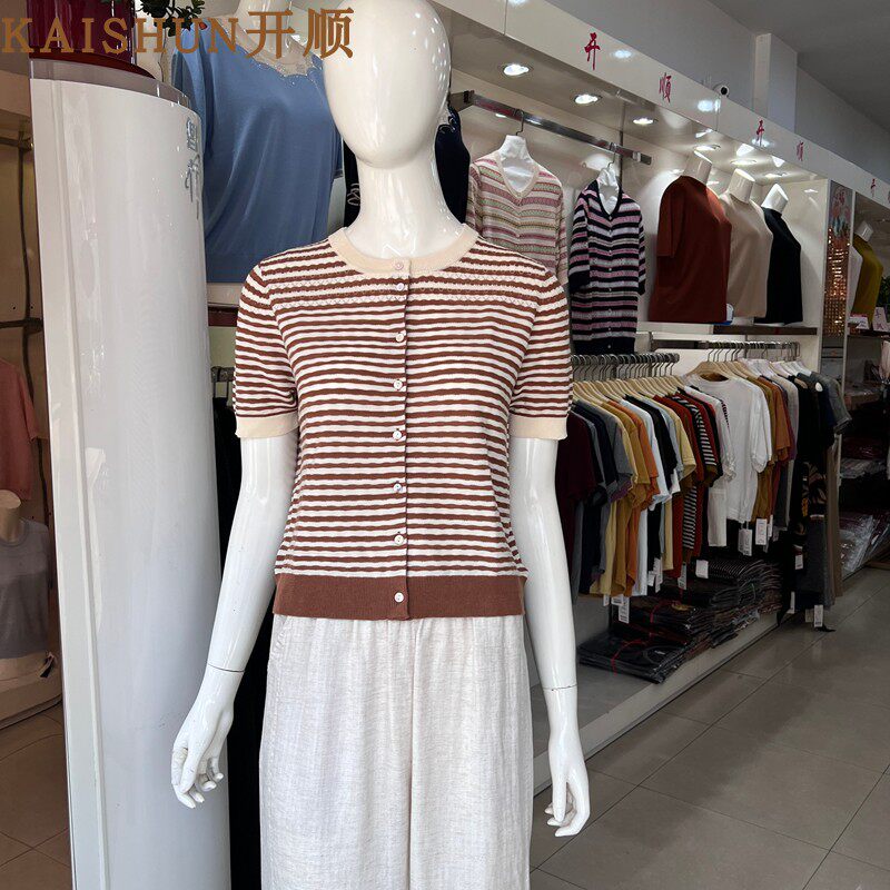 开顺短袖开衫K61WS087女正品2026夏新款桑蚕丝薄针织圆领透气凉爽