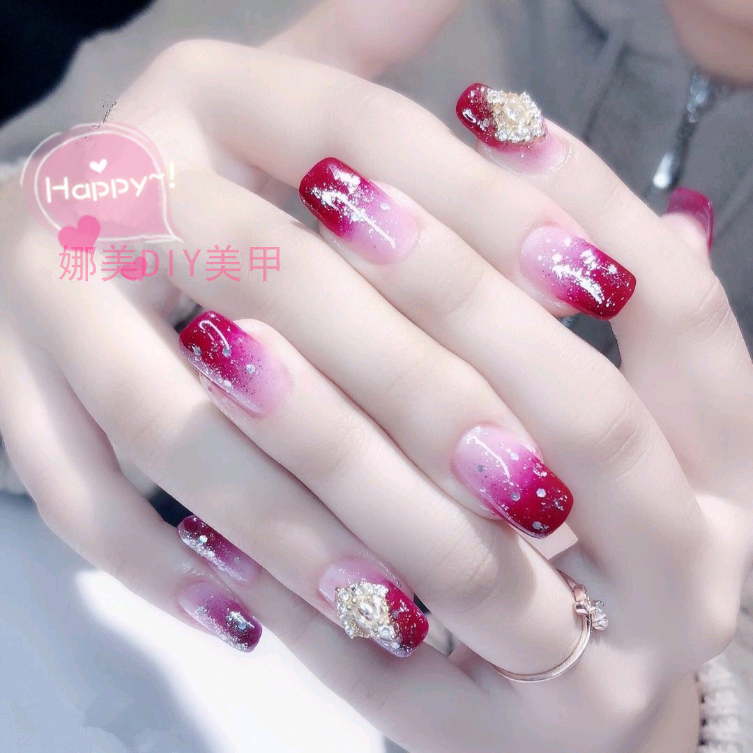 可拆卸穿戴假指甲穿戴式渐变新娘款纯手工光疗美甲成品假指甲贴片