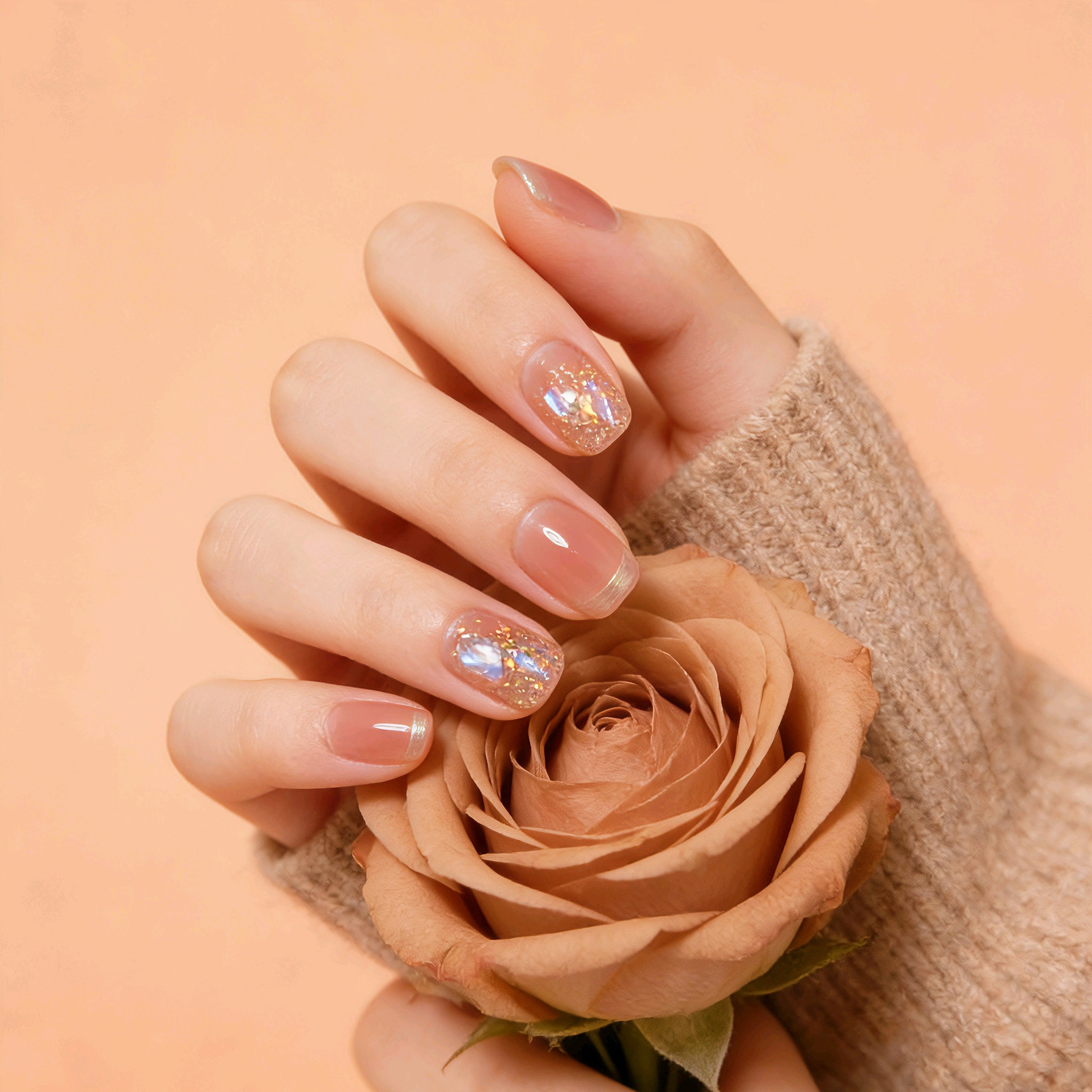 可拆卸网红穿戴指甲夏日裸色手绘钻纯手工光疗美甲成品假指甲贴片