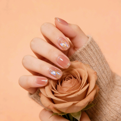 可拆卸网红穿戴指甲夏日裸色手绘钻纯手工光疗美甲成品假指甲贴片