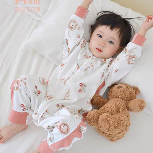 The baby sleeps in a sleeping bag and the whole cotton baby