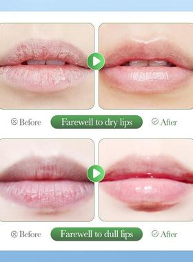 Creamed cream on the lips of butter and wet lips in the autu