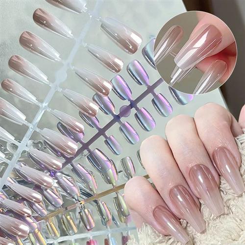 30Pcs Jelly Pink Press On Nails Simple Aurora Medium Coffin