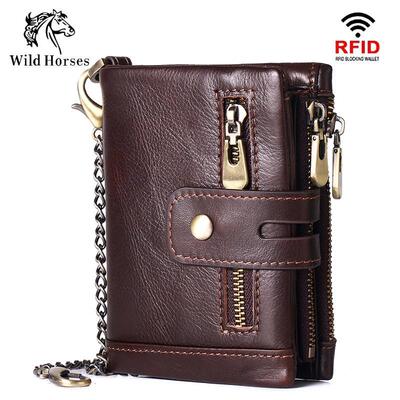 RFID anti-hidden wallets, waxed cow-skin multi-purpose zippe