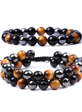 8mm natural tiger-eyes knitting bracelets of black-magnetize