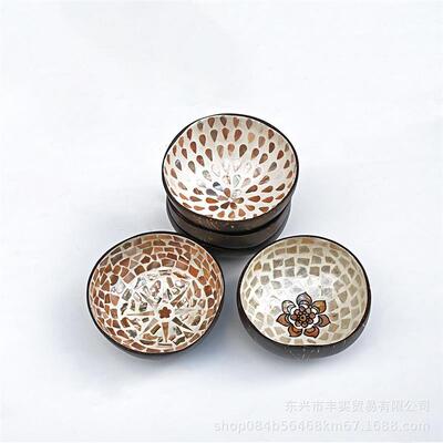 Natural coconut shells are embedded in creative bowls where