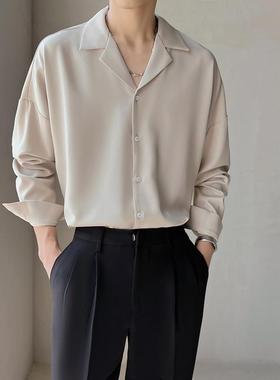 Cuban-coloured almond shirts, mens long sleeves, softly fam