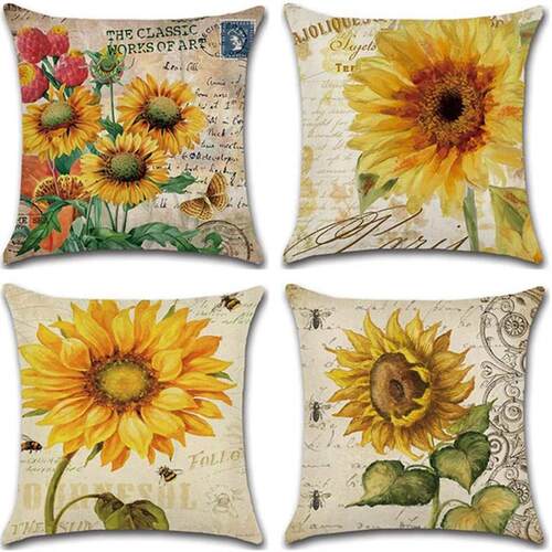 Happy summer and autumn harvests of sunflowers with a pillow