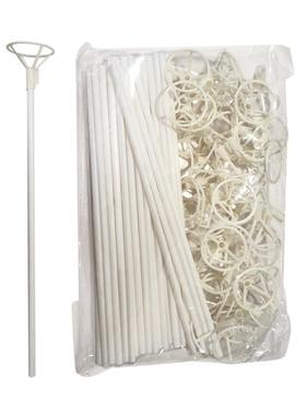 A thick aluminum balloon pole with a glass of plastic poles