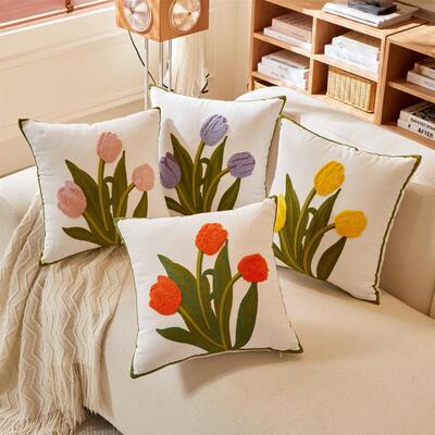 The modern Nordic tulip pink with a pillow flower embroidere