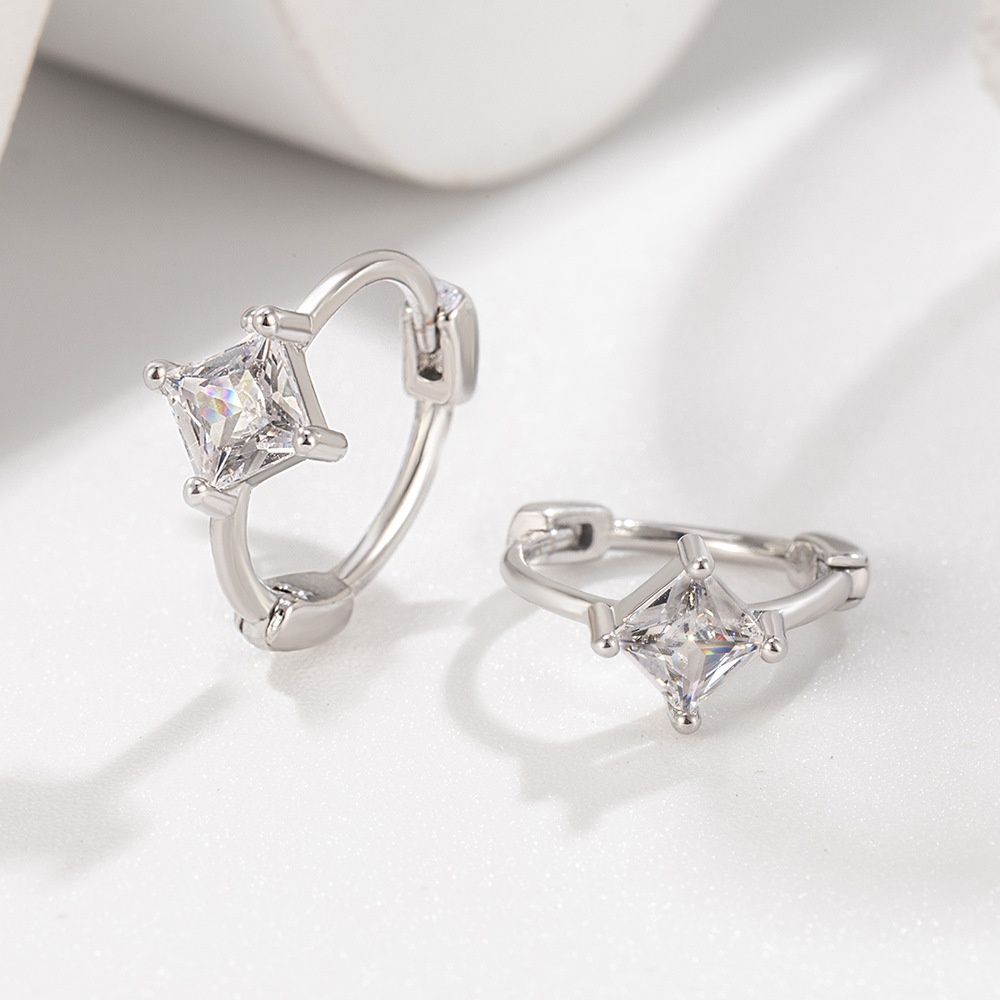 跨境外贸流行简约轻奢感银饰品跨境韩版个性简约几何正方形锆石