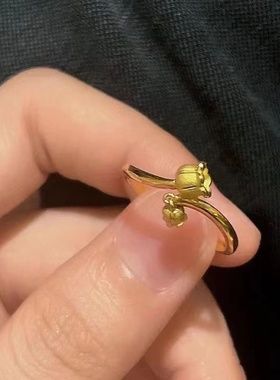 出口欧美跨境外贸沙金饰品铃兰花戒指女感钛钢久不掉色开口指环