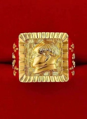 出口欧美跨境外贸沙金首饰品伟人戒指男士感开口中老年指环摆摊