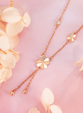 跨境外贸流行简约轻奢感银饰品幸运小清新四叶草流苏项链女超仙轻